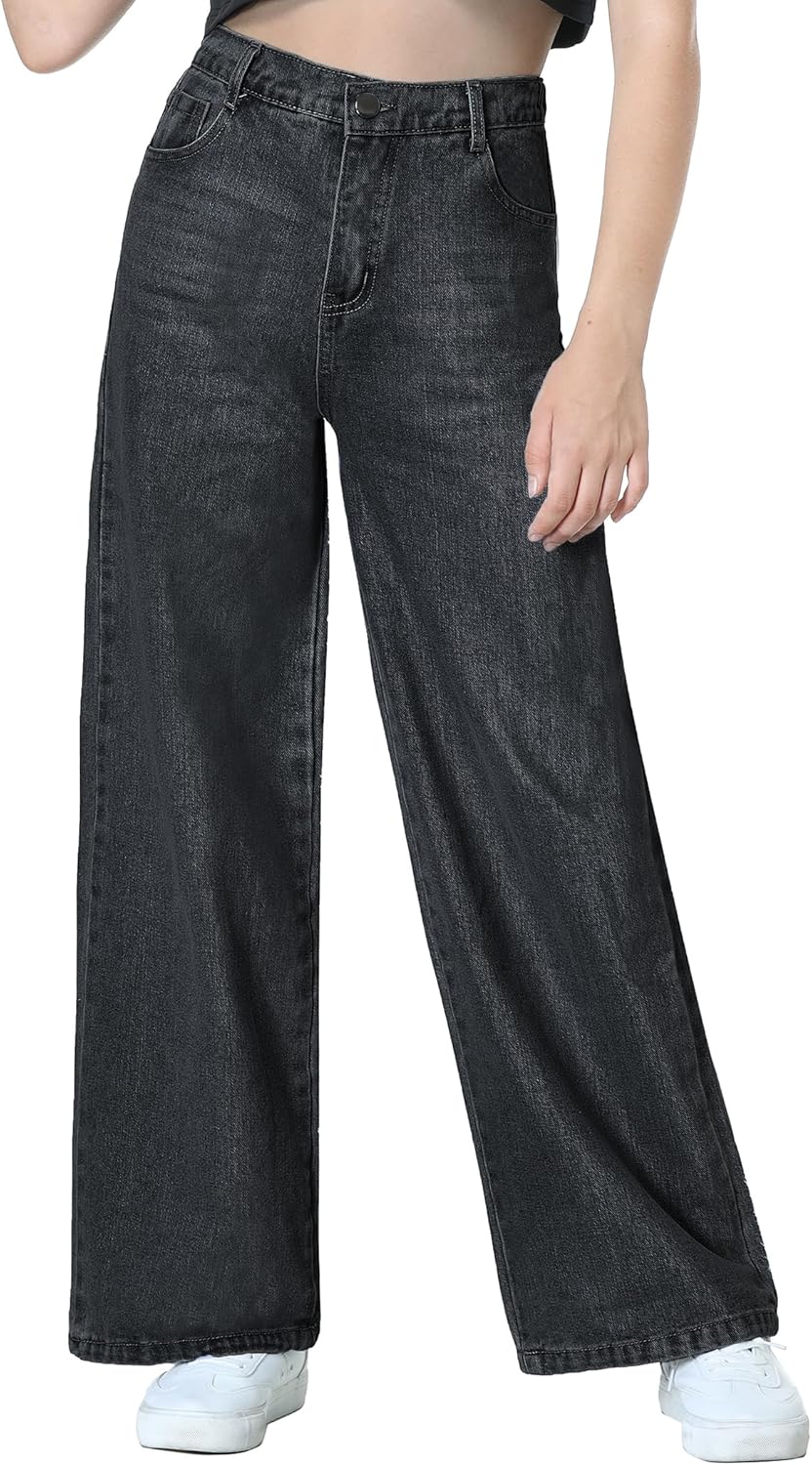 EXARUS Girls Jeans Baggy Pants Wide Leg/Flare/Skinny Teen Ripped Denim Tween Clothes Outfits Preppy Casual Kids 6-14Y