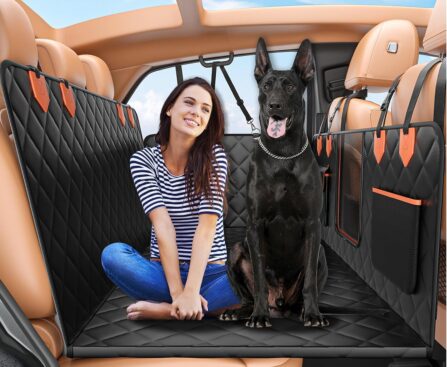 Dog Seat Cover for Back Seat, Hard Bottom Back Seat Extender Holds 500 lbs, Waterproof & Nonslip Car Hammock for Large Pets, Comfortable Travel Seat Protector for SUV and Sedan