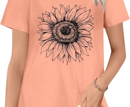 T Shirts for Women Crewneck Short Sleeve Loose Fit Casual Cute Tee Tunic Blouse