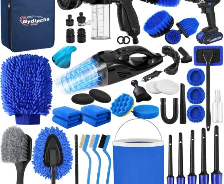 45Pcs Car Detailing Kit, Car Detailing Brush Set, Car Wash Cleaning Kit, Car Detailing Brushes, Professional Car Care Kit for Interior Exterior Wheels, Blue