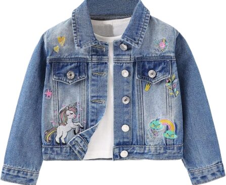 Verdusa Girl’s Jean Jacket Cute Embroidery Denim Jacket Long Sleeve Button Down Spring Fall Outerwear