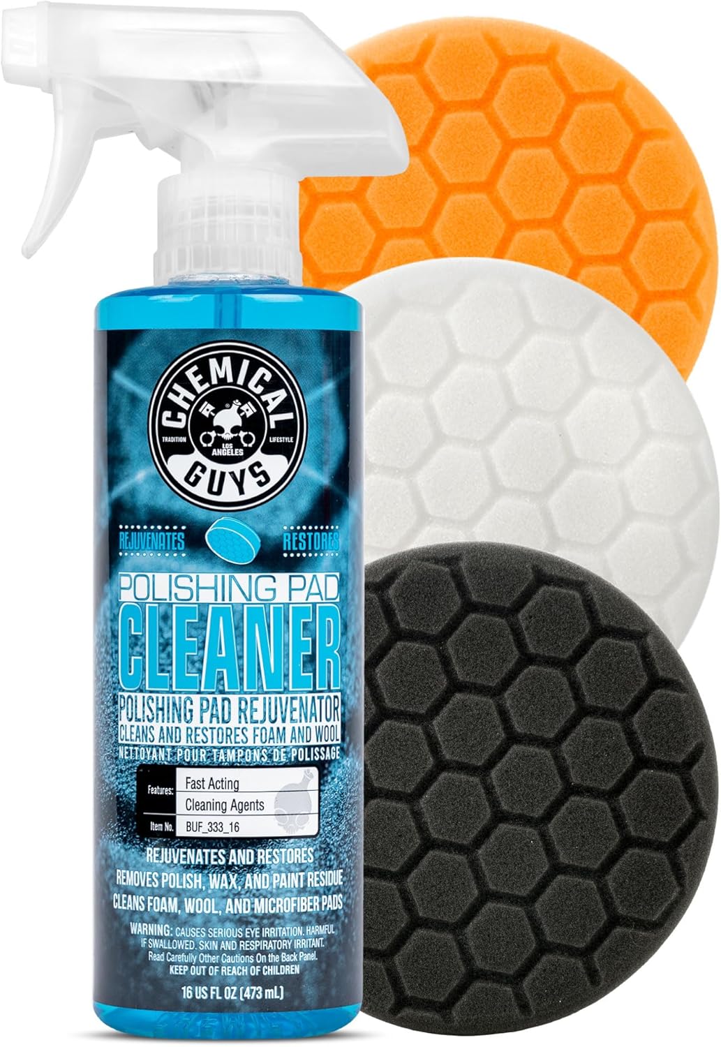 Chemical Guys 5.5″ Buffing Pad Sampler Kit – 4 Piece Detailing Set with 3 Professional Foam Car Polishing Pads & 16 oz Polishing Cleaner, for Dual Action and Rotary Polishers Using 5″ Backing Plates