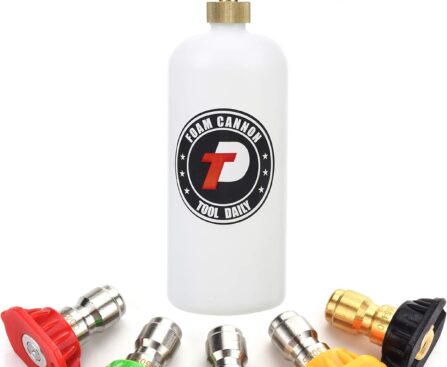 Tool Daily Foam Cannon with 1/4 Inch Quick Connector, 1 Liter, 5 Pressure Washer Nozzle Tips