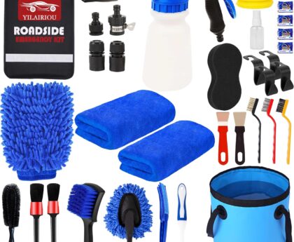 YILAIRIOU Car Wash Kit Cleaning Kits with Foam Gun Sprayer Bucket Towels Tire Brush Wash Mitt Sponge Duster Brush Car Wash Detailing Kit is Complete Car Care Tools