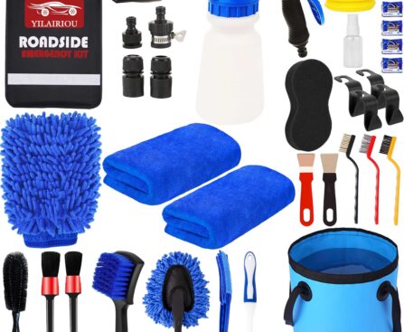 YILAIRIOU Car Wash Kit Cleaning Kits with Foam Gun Sprayer Bucket Towels Tire Brush Wash Mitt Sponge Duster Brush Car Wash Detailing Kit is Complete Car Care Tools