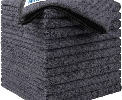 HOMEXCEL Microfiber Cleaning Cloth 12 Pack, 12.5 x 12.5 inch Microfiber Towels for Cars, Ultra Absorbent Washing Cloth, Lint Free Streak Free Cleaning Rags for Car, Kitchen, and Window (Grey)