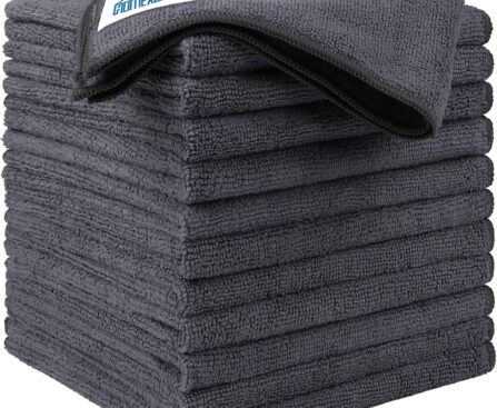 HOMEXCEL Microfiber Cleaning Cloth 12 Pack, 12.5 x 12.5 inch Microfiber Towels for Cars, Ultra Absorbent Washing Cloth, Lint Free Streak Free Cleaning Rags for Car, Kitchen, and Window (Grey)