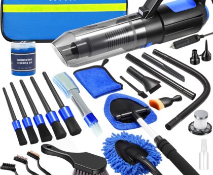 25PCS Car Cleaning Kit, Car Detailing Kit Interior with High Power Handheld Vacuum Cleaner, Windshield Cleaner, Cleaning Gel, Professional Auto Cleaning Supplies for Men, Women