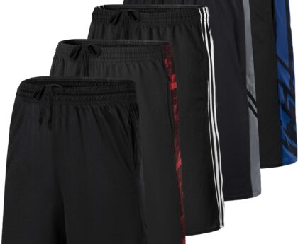 Real Essentials 5 Pack: Boys’ Mesh Basketball Athletic Shorts with Pockets – Teen Kids Youth Quick Dry Soccer Running Gym