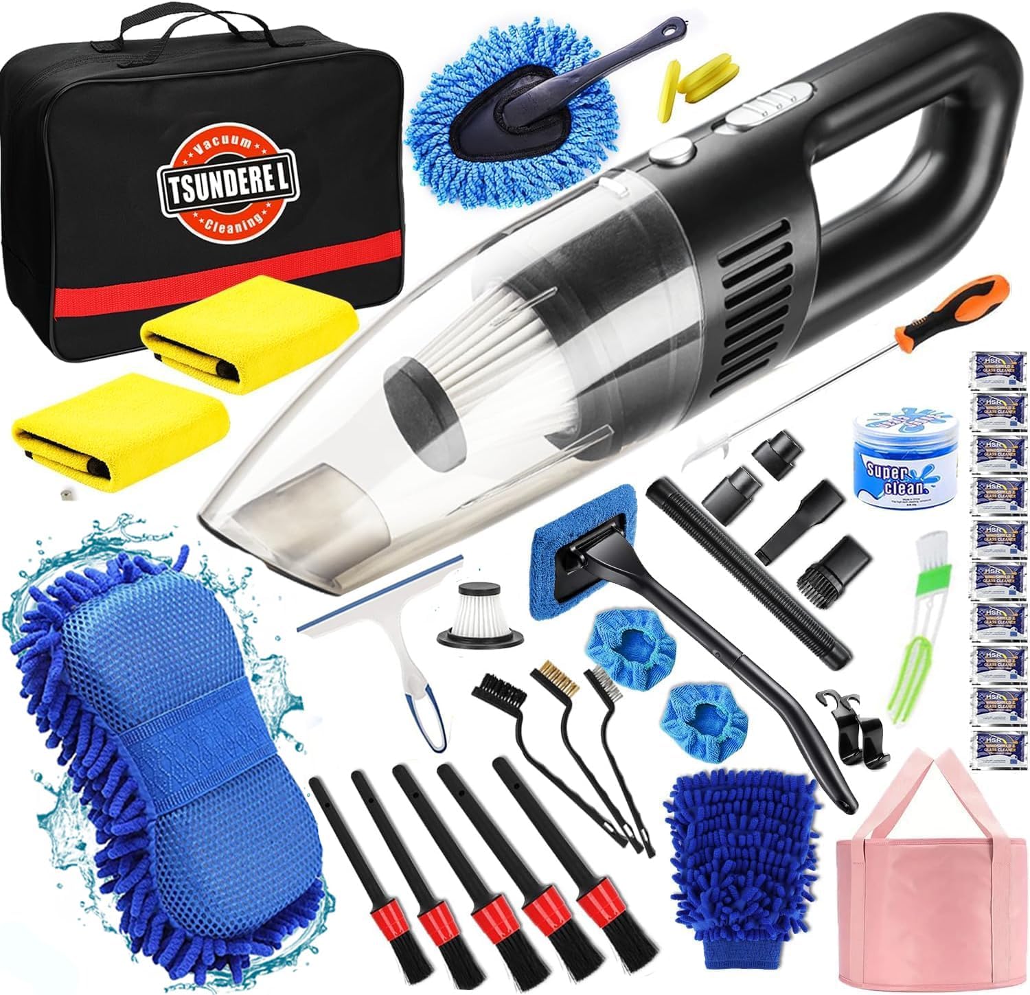 51 Pcs Car Cleaning Kit,Handheld Vacuum with 8000Pa Suction, Car Interior Detailing Kit with Detailing Brush set, Car Detailing Kit, Cleaning Gel, Car Cleaning Supplies, Car Accessories for Men/Women