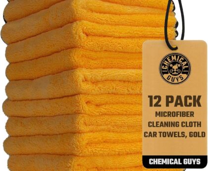 Chemical Guys Professional Grade Premium Microfiber Towels for Cars, Gold, 16″ x 16″, Ultra-Soft and Scratch-Free Car Detailing Cloths for Trucks, Motorcycles, and More – 12 Pack