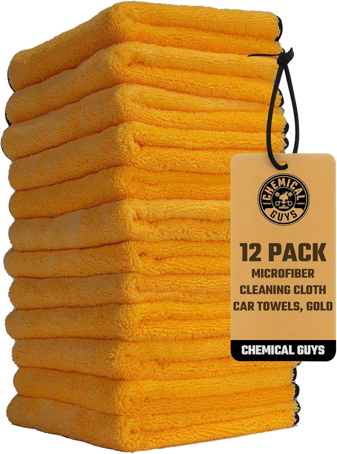 Chemical Guys Professional Grade Premium Microfiber Towels for Cars, Gold, 16″ x 16″, Ultra-Soft and Scratch-Free Car Detailing Cloths for Trucks, Motorcycles, and More – 12 Pack