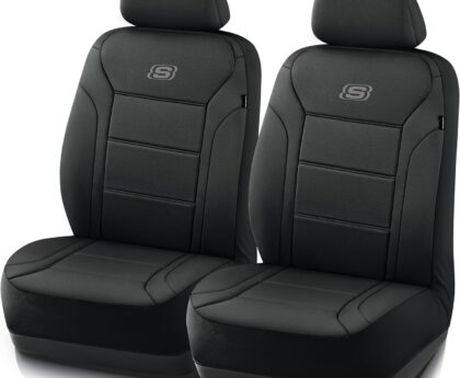 Skechers Memory Foam Car Seat Covers, Lycra Fabric Seat Cover, Car Seat Covers Front Seats Airbag Compatible, Automotive Comfort Protection for Most Cars, Trucks, SUVs, Black