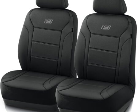 Skechers Memory Foam Car Seat Covers, Lycra Fabric Seat Cover, Car Seat Covers Front Seats Airbag Compatible, Automotive Comfort Protection for Most Cars, Trucks, SUVs, Black