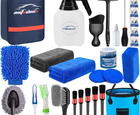 AUTODECO 29Pcs Car Detailing Kit Wash Cleaning Kits with Pump Foam Sprayer Collapsible Bucket Wash Brush Large Wash Mitt Towels Complete Interior Exterior Car Detailing Supply Set Blue