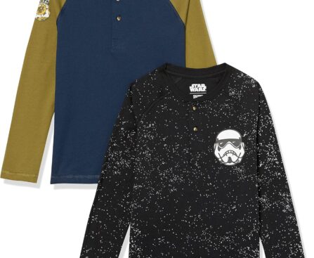 Amazon Essentials Disney | Marvel | Star Wars Boys and Toddlers’ Long-Sleeve Henley T-Shirts, Pack of 2