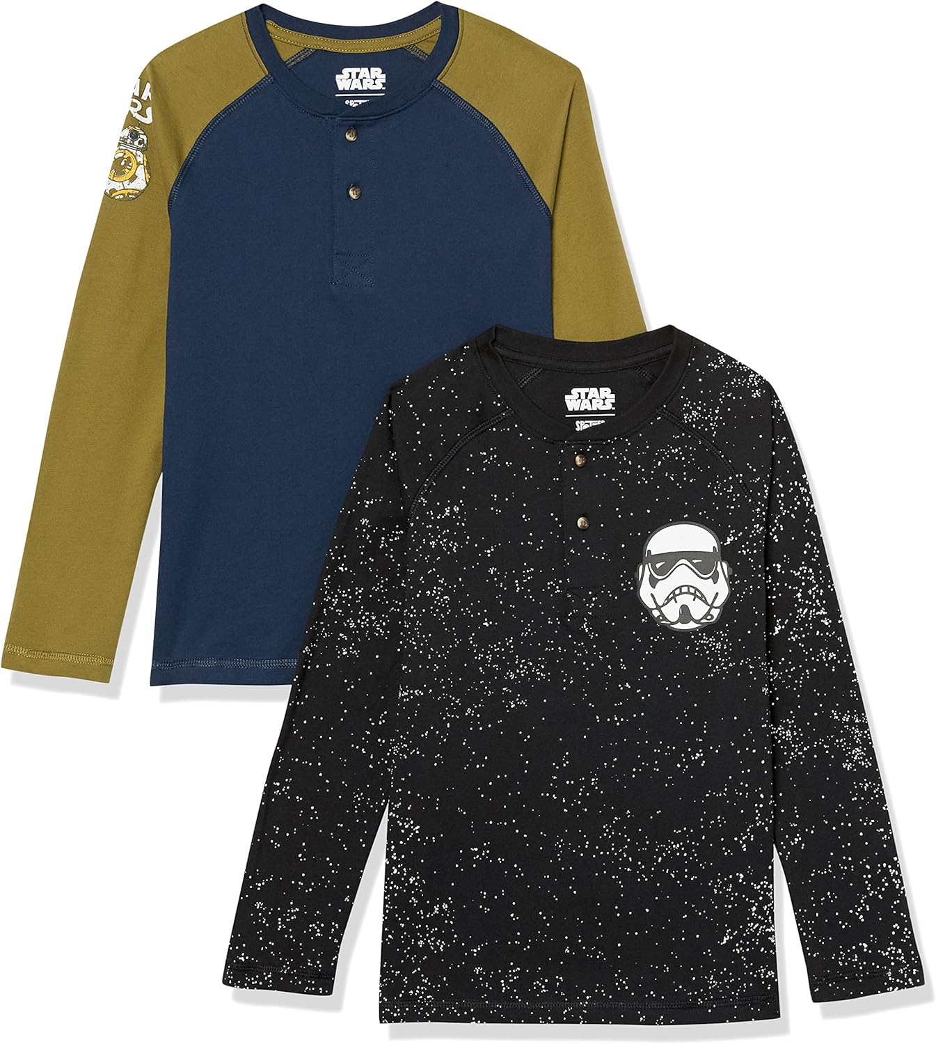 Amazon Essentials Disney | Marvel | Star Wars Boys and Toddlers’ Long-Sleeve Henley T-Shirts, Pack of 2