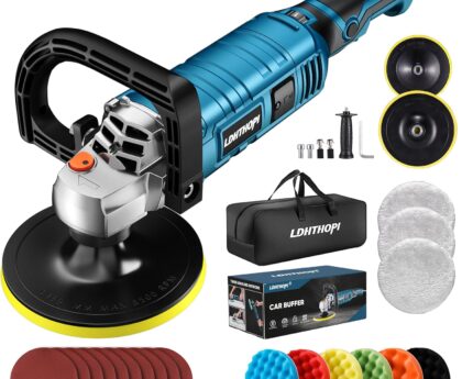 LDHTHOPI Buffer Polisher, 1600W 7 Inch/6 Inch Rotary Buffer Polisher Waxer, 7 Variable Speed 1000-3500 RPM, Detachable Handle for Car, Boat Sanding, Polishing, Waxing