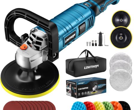 LDHTHOPI Buffer Polisher, 1600W 7 Inch/6 Inch Rotary Buffer Polisher Waxer, 7 Variable Speed 1000-3500 RPM, Detachable Handle for Car, Boat Sanding, Polishing, Waxing