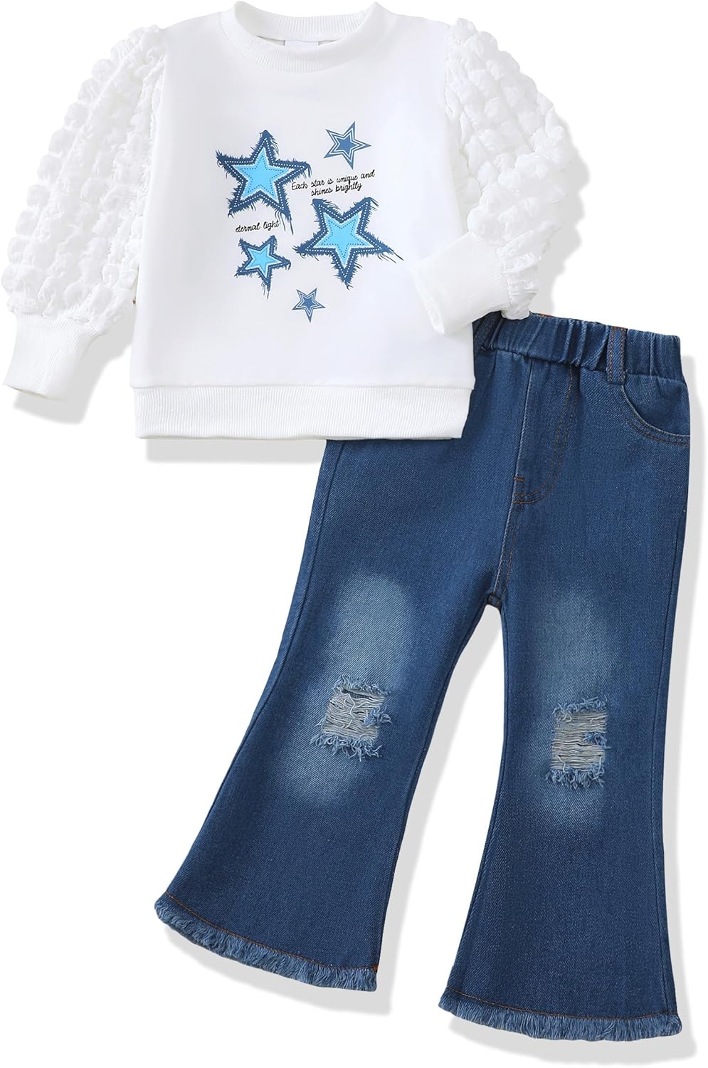 Renotemy Toddler Baby Girl Clothes Fall Winter Outfits Gifts Sweatshirt Jeans Bell Bottom Pants Set for 12Months-5 Year Girls