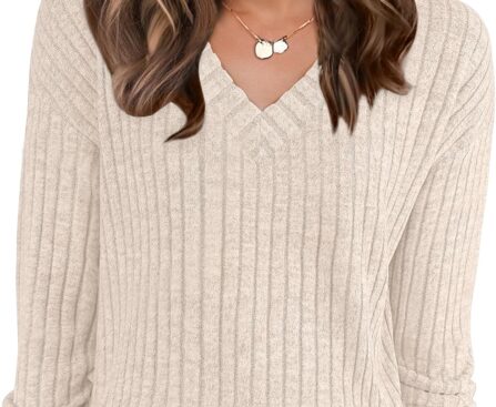 ANRABESS Long Sleeve Shirts for Women V Neck Casual Fall Tops Loose Fit Lightweight Sweaters Tunic Fashion 2025 Clothes