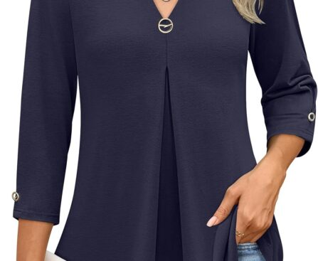 ANRABESS Womens Tops Business Dressy Casual Blouses 3/4 Length Sleeve Shirts 2025 Fall Work Tunic Tee TShirts Office Outfits