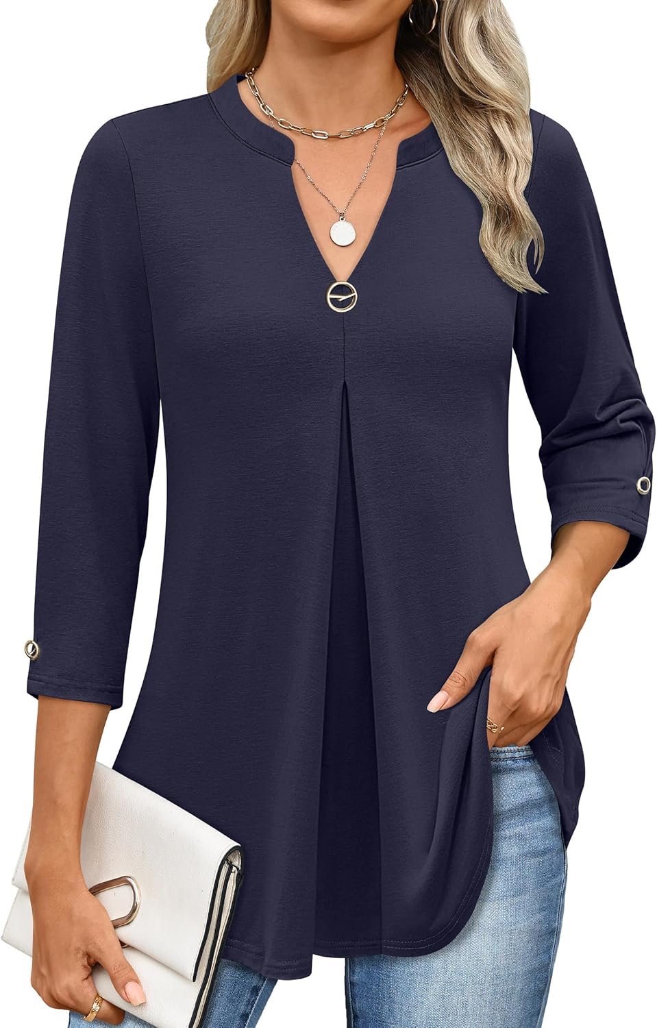 ANRABESS Womens Tops Business Dressy Casual Blouses 3/4 Length Sleeve Shirts 2025 Fall Work Tunic Tee TShirts Office Outfits
