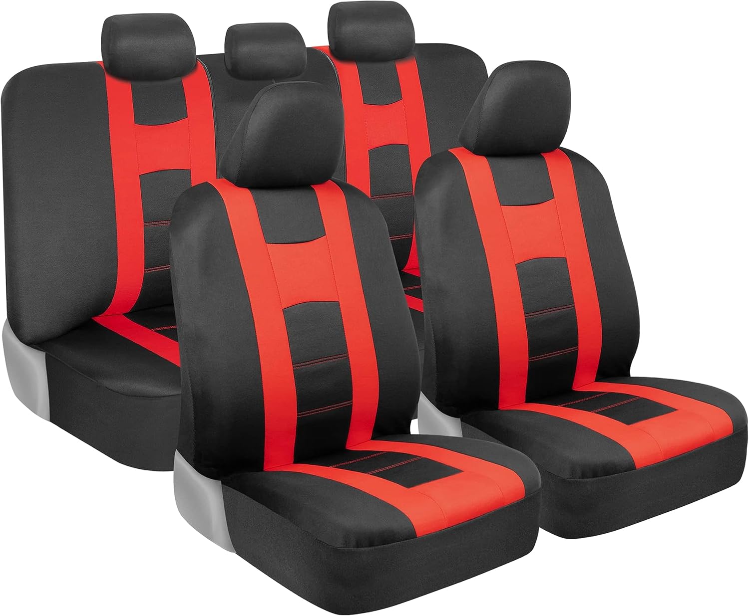 BDK carXS Forza Red Car Seat Covers Full Set, Two-Tone Front Seat Covers with Matching Back Seat Cover for Cars, PolyCloth Protectors with Split Bench Design, Automotive Interior Covers