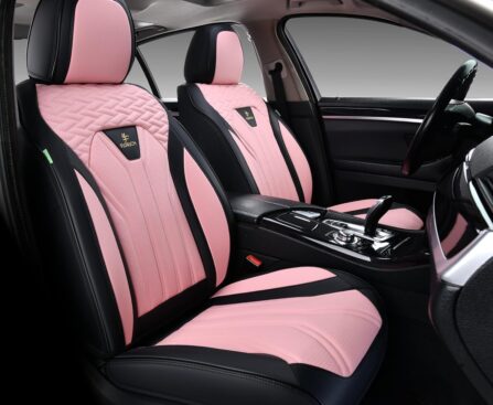 FLORICH Automotive Front Seat Covers for Cars, Waterproof Pink & Black Seat Covers, Leather Car Seat Covers 2 Pack, Universal Seat Protector for Most Cars Trucks SUV