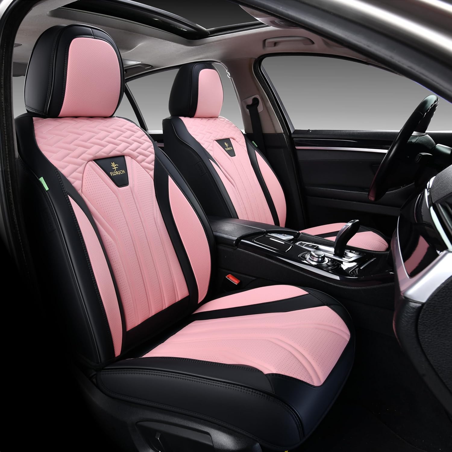 FLORICH Automotive Front Seat Covers for Cars, Waterproof Pink & Black Seat Covers, Leather Car Seat Covers 2 Pack, Universal Seat Protector for Most Cars Trucks SUV