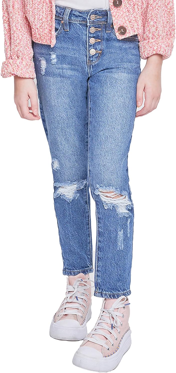 YMI Girls YMI Jeans Girls Selena Dream Button Fly Straight Leg Hybrid Jeans