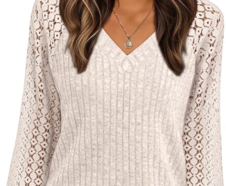 AUTOMET Women Long Sleeve Shirts Fall Lace Tops 2025 Fashion V Neck Winter Sweaters Dressy Casual Tunic Blouse Work Clothing