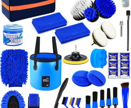 Car Cleaning Kit：40 Pcs Interior Windshield and Window Cleaner Detailing Set；Wheel & Tire Brush；Car Wash Mitt；Cleaning Bucket；Total Care Supplies；Towels；Automotive Tools