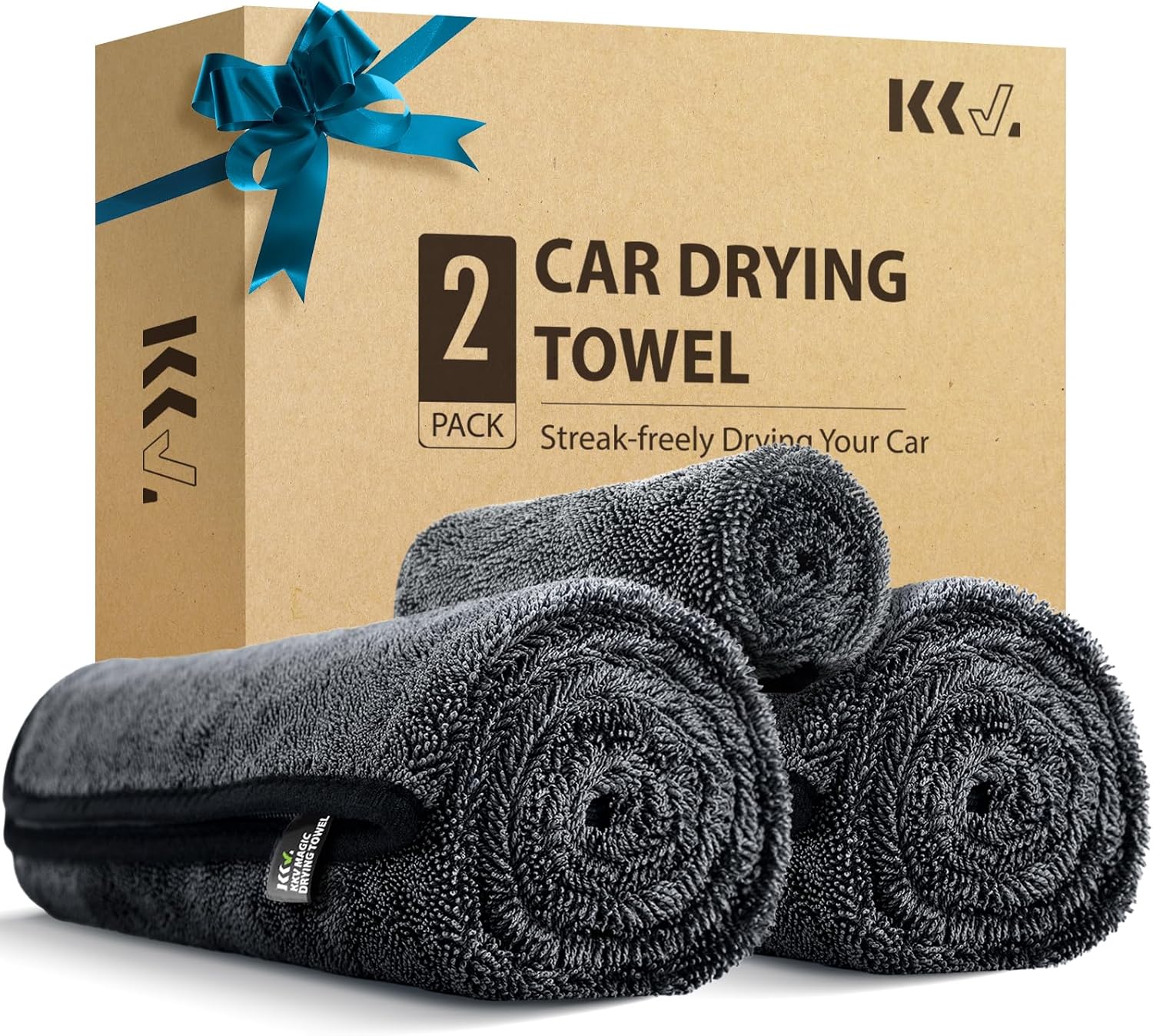 KKV 2-Pack Microfiber Towels (35″x 24″) Extra Large Ultra Absorbent Drying Towel for Cars and Trucks, Without Streaks, Scratches, or Water Spots