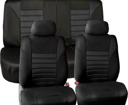 FH Group Automotive Car Seat Covers Full Set Premium 3D Air Mesh Front Seat Covers, Airbag Compatible & Split Bench Cover Universal Fit Interior Accessories for Cars Trucks and SUVs – Black