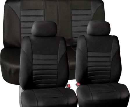 FH Group Automotive Car Seat Covers Full Set Premium 3D Air Mesh Front Seat Covers, Airbag Compatible & Split Bench Cover Universal Fit Interior Accessories for Cars Trucks and SUVs – Black