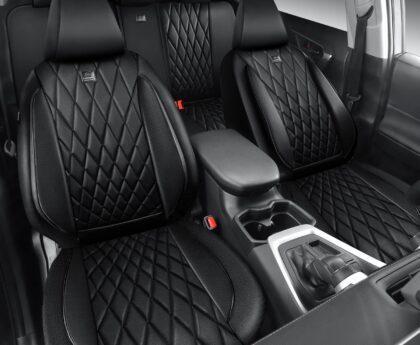 CAR PASS Rav4 Seat Covers Full Set Custom Fit for Toyota RAV4 Tocamo Corolla-Cross 2019-2024, Luxury Nappa Leather Waterproof Rav 4 Seat Covers, Anti-Slip Comfortable Airbag Compatible, Full Black