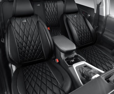 CAR PASS Rav4 Seat Covers Full Set Custom Fit for Toyota RAV4 Tocamo Corolla-Cross 2019-2024, Luxury Nappa Leather Waterproof Rav 4 Seat Covers, Anti-Slip Comfortable Airbag Compatible, Full Black