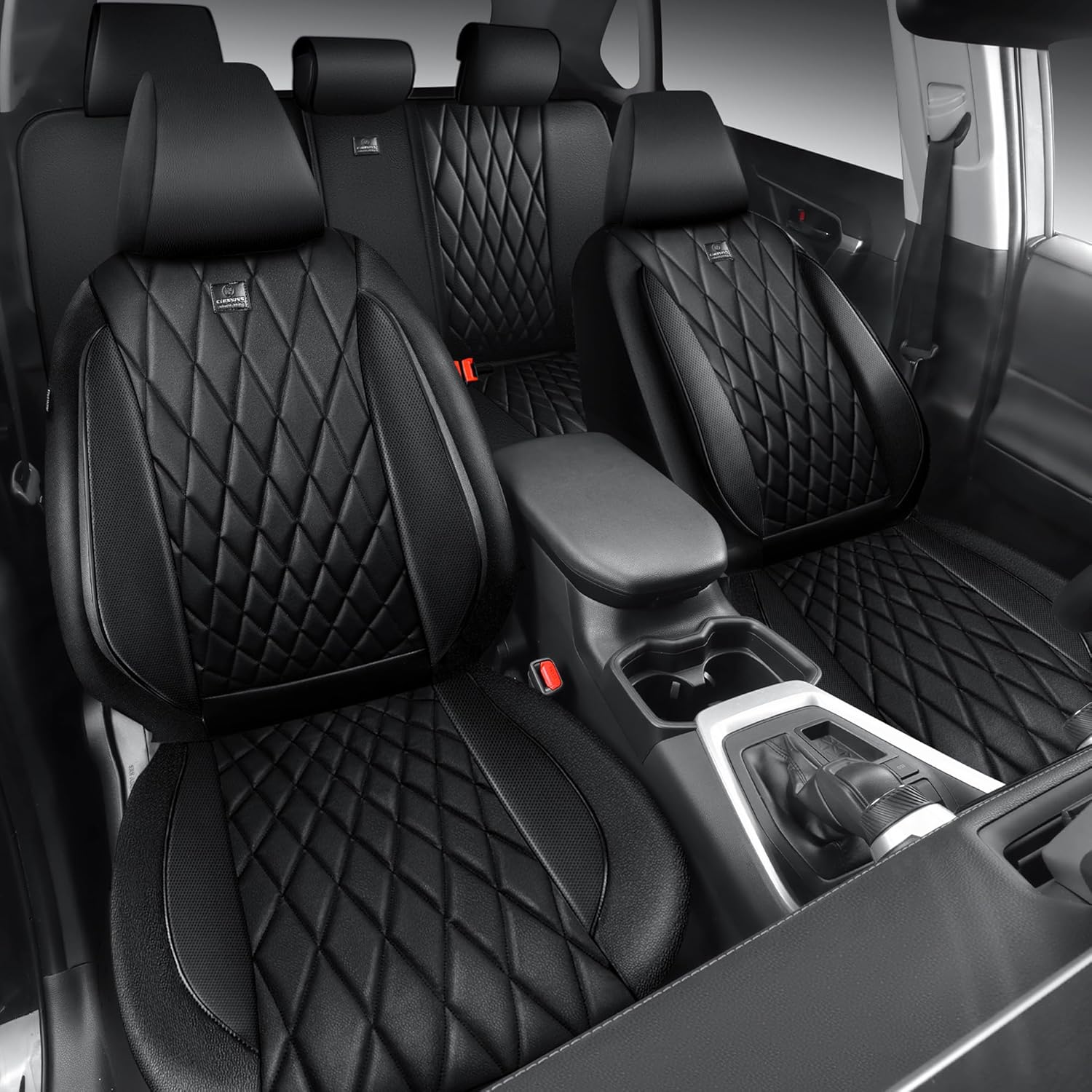 CAR PASS Rav4 Seat Covers Full Set Custom Fit for Toyota RAV4 Tocamo Corolla-Cross 2019-2024, Luxury Nappa Leather Waterproof Rav 4 Seat Covers, Anti-Slip Comfortable Airbag Compatible, Full Black