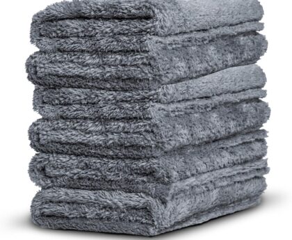 Adam’s Borderless Grey Microfiber Towel (6pk) – Premium Ultra Soft Car Detailng Towel Cloths, 480gsm – Safe for Car Wash, Home Cleaning & Pet Drying Cloths (16 Inch x 16 Inch)