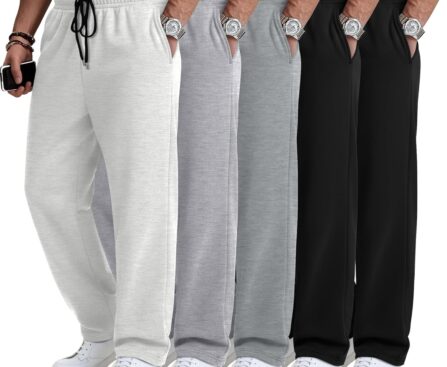 5 Pack Men’s Baggy Sweatpants Straight Leg Open Bottom Joggers Elastic Drawstring with Pocket Athletic Pants