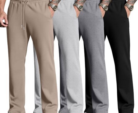Neer 4 Pack Men’s Sweatpants Joggers with Pockets Open Bottom Gym Athletic Pants Baggy Workout Casual Running Clothing