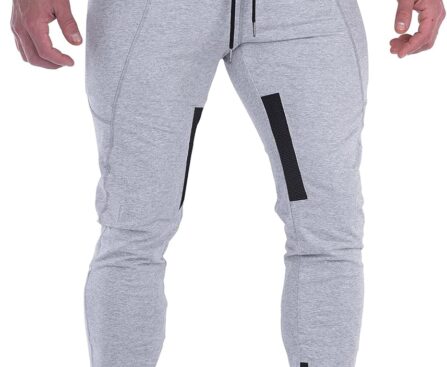 FIRSTGYM Mens Joggers Sweatpants Slim Fit Workout Training Thigh Mesh Gym Jogger Pants with Zipper Pockets