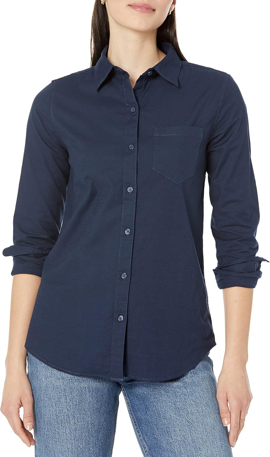 Amazon Essentials Women’s Long Sleeve Button Down Stretch Oxford Shirt (Available in Plus Size)
