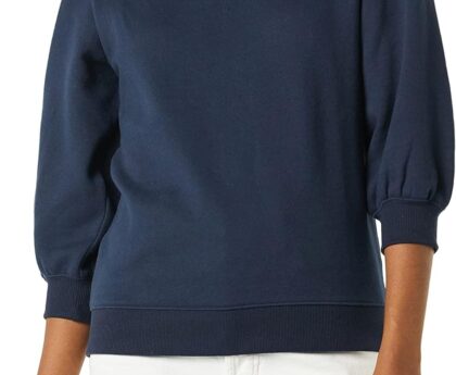 Amazon Essentials womens French Terry Fleece Crewneck Sweatshirt with Sleeve Detail