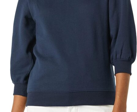 Amazon Essentials womens French Terry Fleece Crewneck Sweatshirt with Sleeve Detail