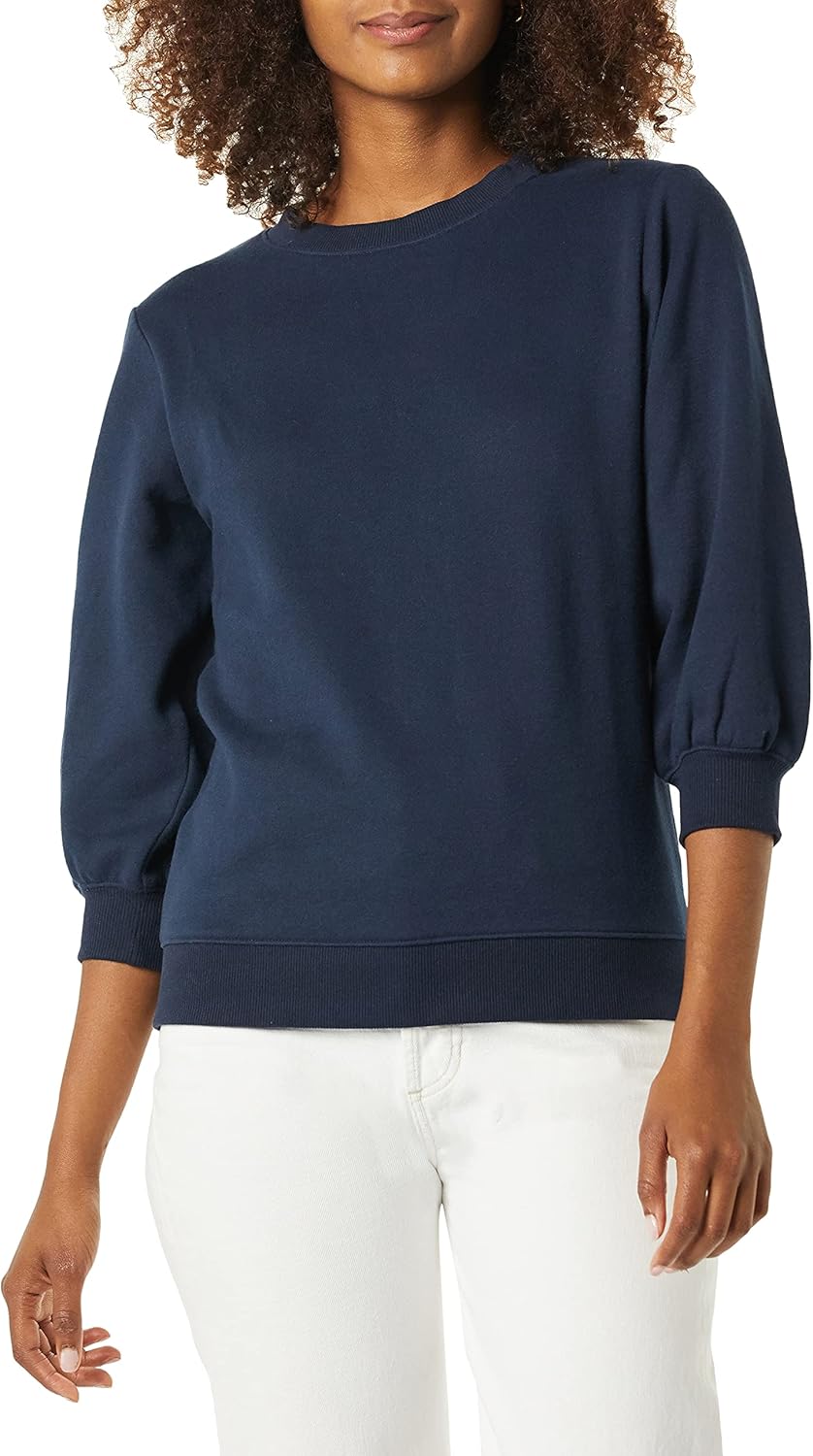 Amazon Essentials womens French Terry Fleece Crewneck Sweatshirt with Sleeve Detail