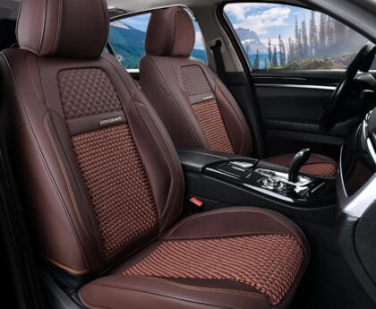 Coverado Leather Seat Cover Front, Universal Covers for Cars, Waterproof Luxury Leatherette Seat Cushions, Auto Car Seats Protectors, Driver Seat Cover Fit for Most Vehicles-Brown