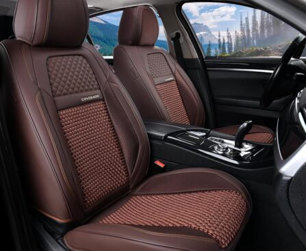 Coverado Leather Seat Cover Front, Universal Covers for Cars, Waterproof Luxury Leatherette Seat Cushions, Auto Car Seats Protectors, Driver Seat Cover Fit for Most Vehicles-Brown