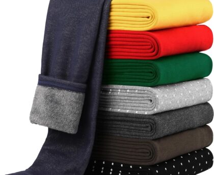 Cooraby Girls Cotton Fleece Lined Leggings Thick Thermal Pants Kids Basic Full Length Tights Winter Warm Clothes